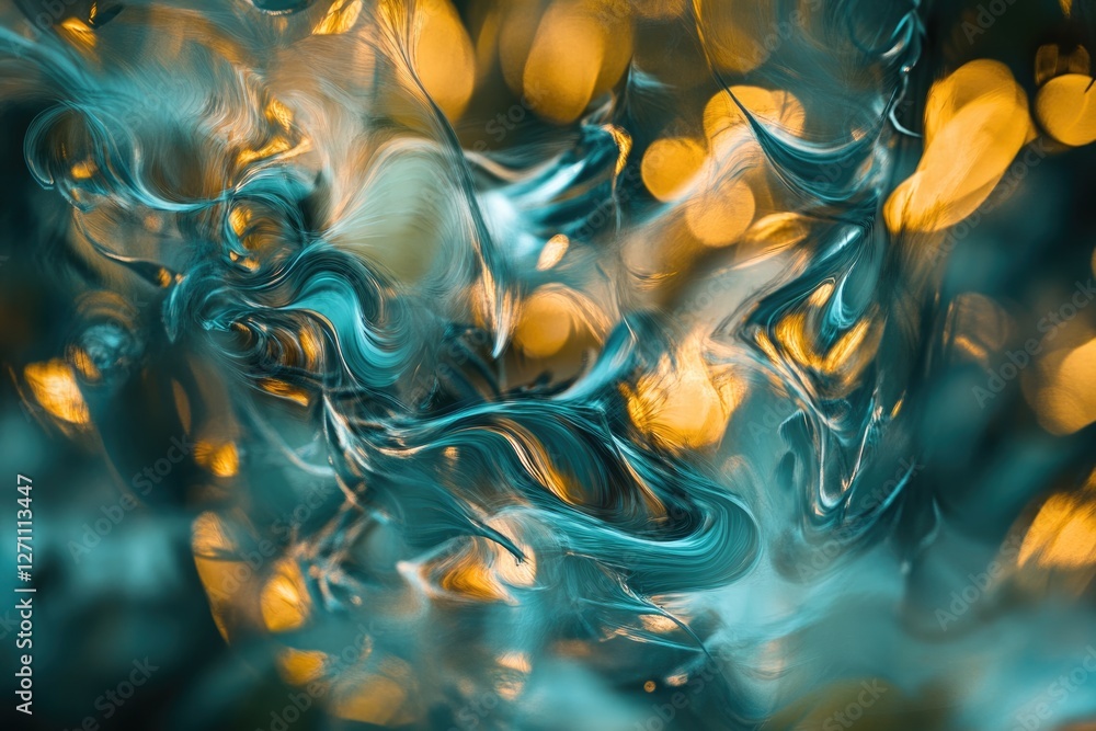 Aufkleber abstract swirling teal and gold colors with bokeh lights, creating a mesmerizing visual effect.