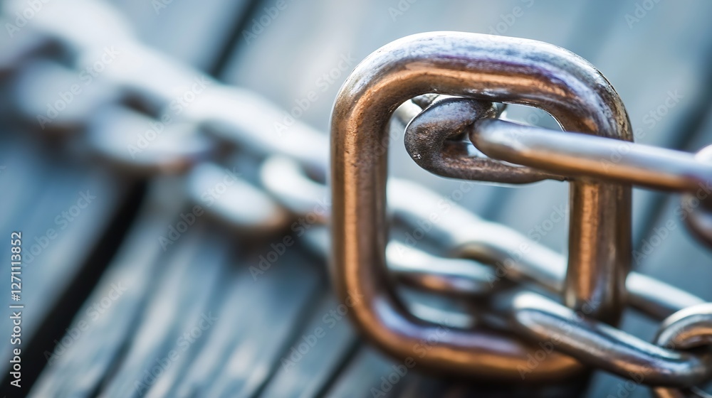 Poster Closeup view of a strong metallic chain linked together showcasing strength and durability in a detailed manner : Generative AI