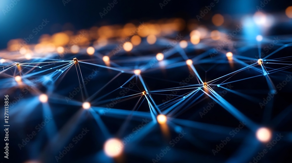 Aufkleber Intricate network of glowing interconnected nodes presenting a vibrant visualization of data connections and technology : Generative AI