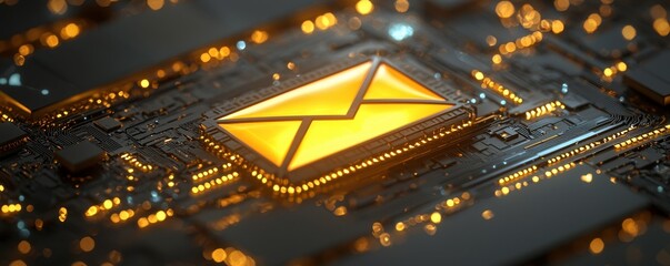 Naklejka premium Contact Office Inbox Email Email symbol on a circuit board background