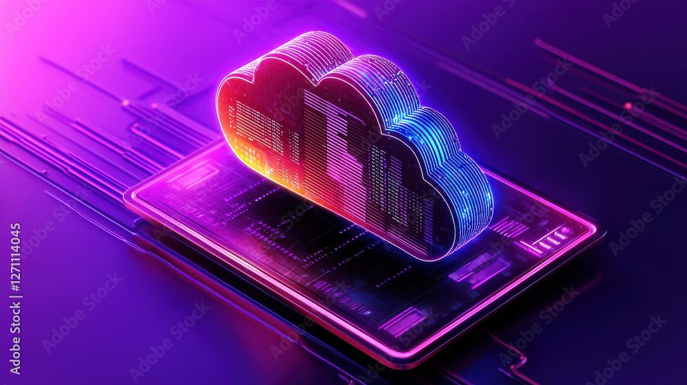 Aufkleber data processing system, vibrant cloud symbolizing data management on digital platform