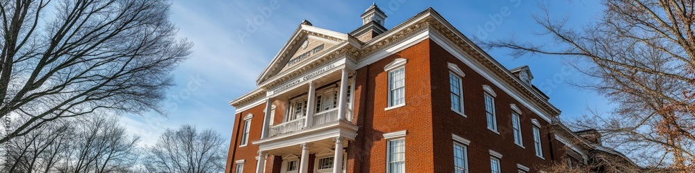 Poster A classic-style building with a large clock tower, suitable for use in historical or cityscape contexts