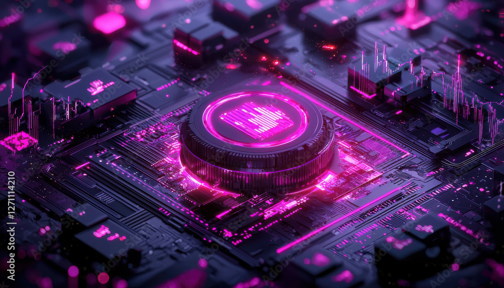 Poster data processing system, cyber inspired data processing system with vibrant pink elements