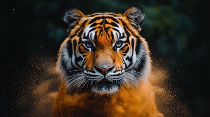 Naklejka premium Tiger Portrait, Jungle, Dust, Powerful