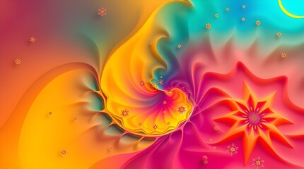 A captivating abstract image featuring a swirling spiral design in a vibrant array of colors, including oranges, pinks, yellows, and turquoise.