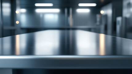 Obraz premium sleek, sterile laboratory table made of polished metal reflects ambient light, creating modern and clean atmosphere ideal for scientific work
