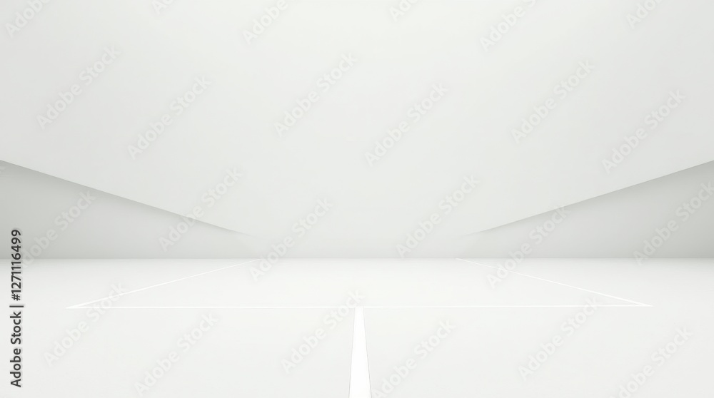 Poster a minimalistic, empty white space with a smooth floor and ceiling, creating a sense of openness and 