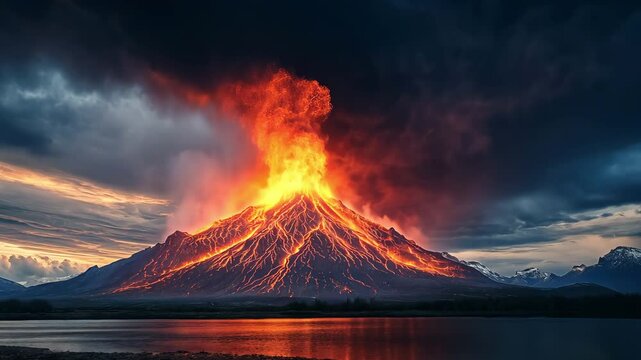 Volcano eruption, view from afar