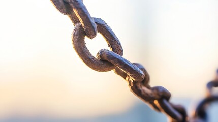Closeup view of a rusted metal chain glistening in soft sunlight : Generative AI
