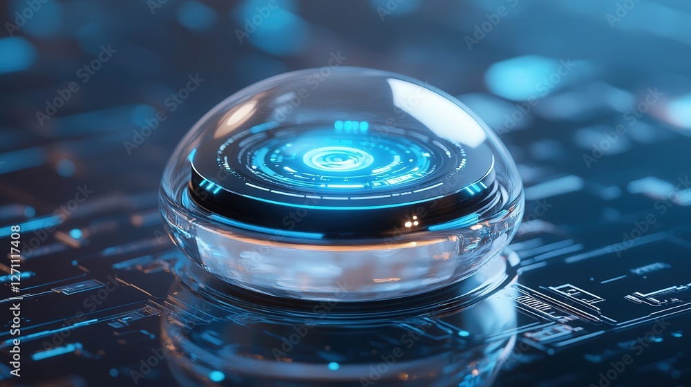 Poster smart contact lens with augmented reality capabilities and real-time data display.