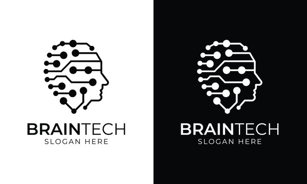 Modern Brain Tech Logo Design with Circuitry and Futuristic Elements, vector illustration