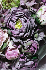 Close-Up of Handmade Marshmallow Flowers in Pink and Purple Tones