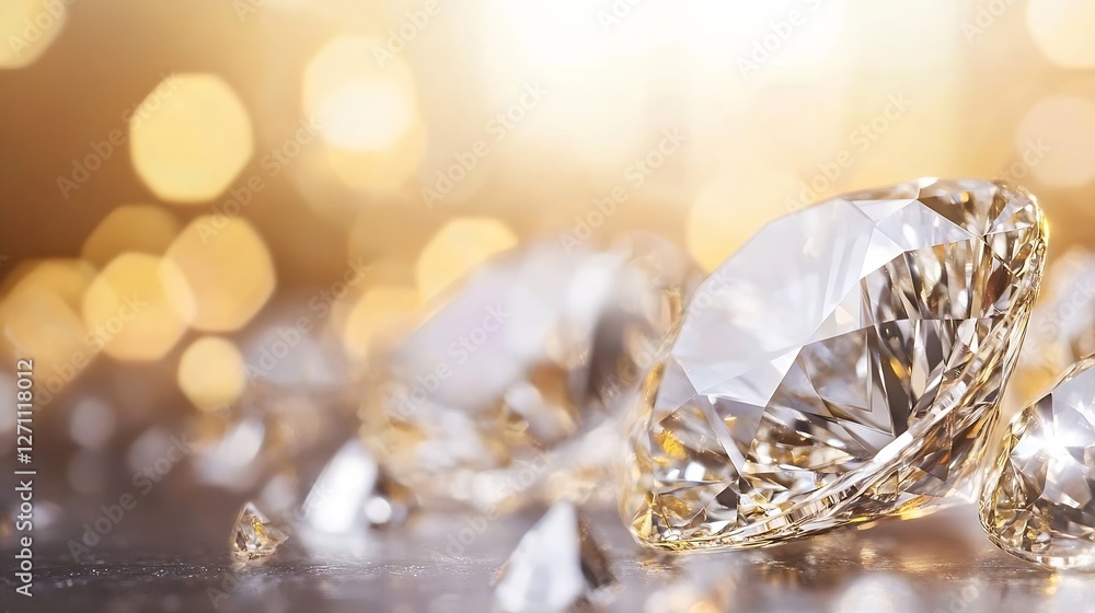 Aufkleber stunning close up image of sparkling diamonds against a warm golden light background : generative ai