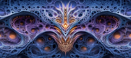 Intricate Blue Fractal Network Structure With Glowing Interconnected Nodes, 3D Render