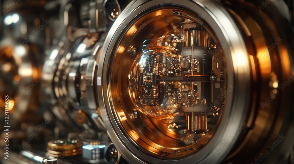 Poster future where quantum computing is small enough to fit in your pocket, revolutionizing personal devic