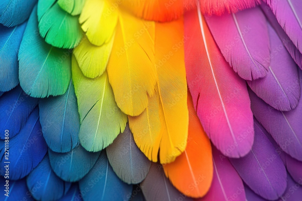 Poster A close-up view of vibrant bird feathers showing intricate patterns and colors