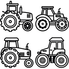 Vector Line Art of Tractors