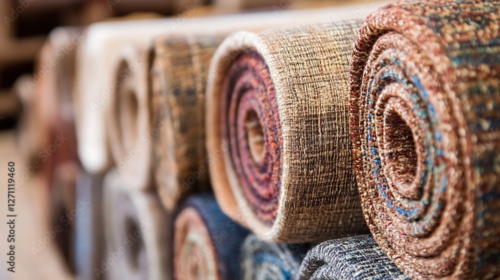 Aufkleber beautifully arranged rolls of colorful textured fabric showcasing craftsmanship in a textile store :