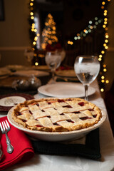 Cherry Pie on a Dining Room table at Christams time