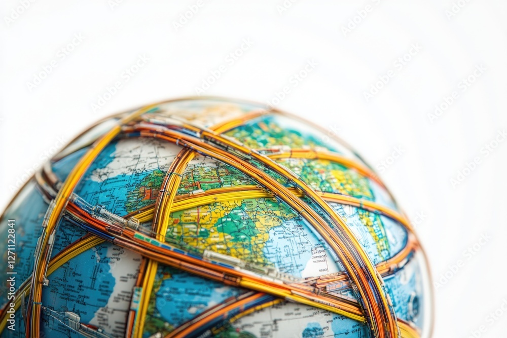Aufkleber a close-up shot of a globe with wires wrapped around it, perfect for use in presentations or illustr
