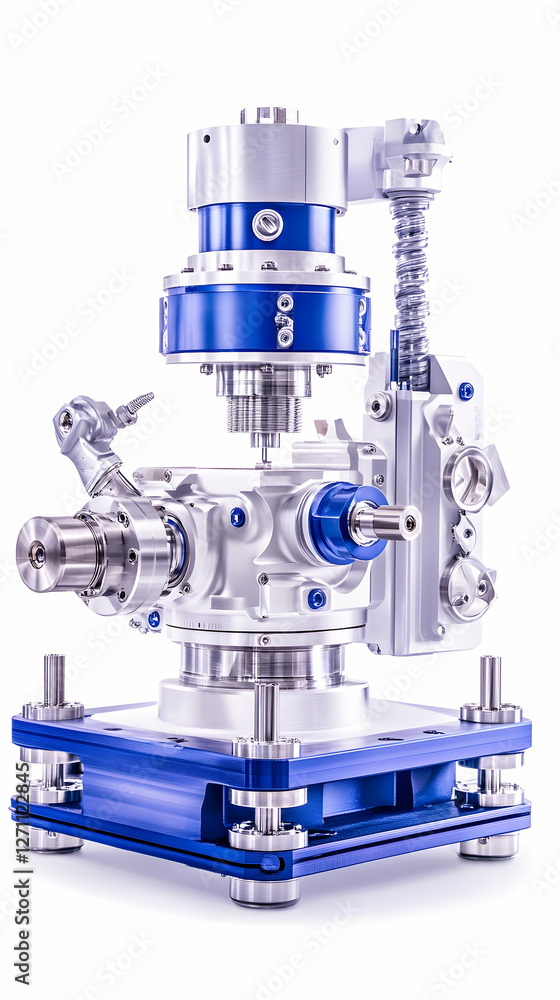 Poster intricate machine for precise engineering or manufacturing processes on white background