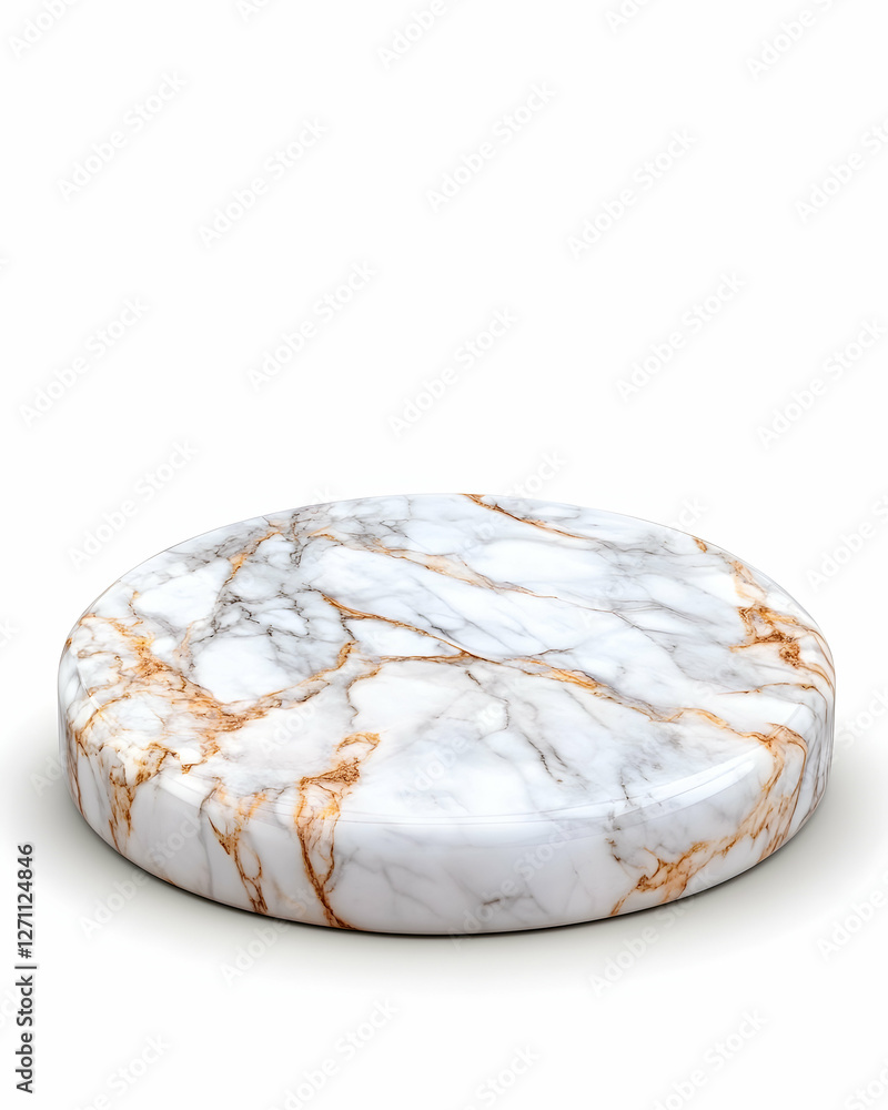 Poster marble display platform for product presentation against a plain white background