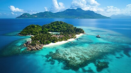 Fototapeta premium stunning aerial shot of a tropical island with crystal-clear waters.
