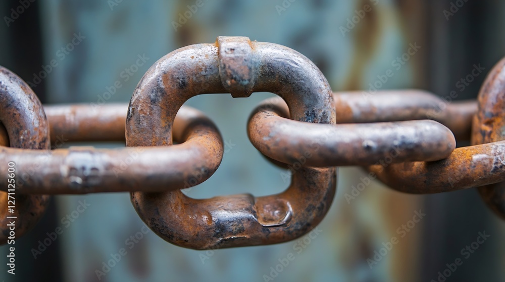 Poster Close up of a rusty metal chain link showcasing texture and wear from years of exposure : Generative AI