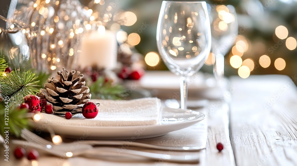 Poster elegant holiday table setting with pinecones and candles creating a festive atmosphere for winter ce