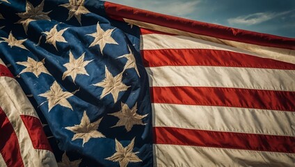 Aged and weathered U.S. flag as a backdrop, symbolizing resilience and honor for patriotic holidays