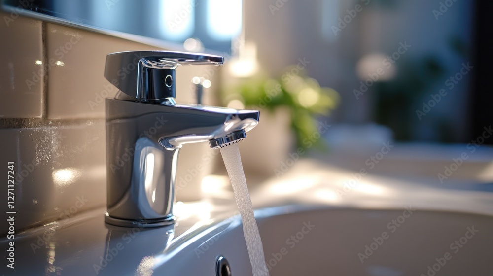 Poster a close-up shot of a faucet with water flowing out of its spout