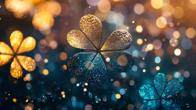 Beautiful clover leaves on shiny background. Selective focus. Nature.