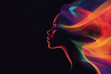 Obraz premium Colorful Silhouette Woman Head Abstract Design - Symbolizing creativity, energy, freedom, imagination, and transformation. A vibrant abstract portrait of a woman's head with colorful flowing lines