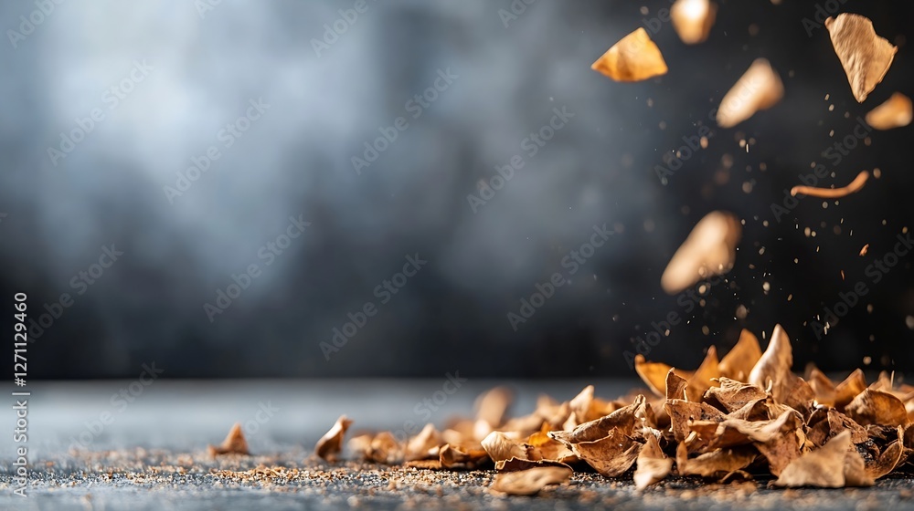 Poster Dried autumn leaves falling in slow motion creating a magical atmosphere : Generative AI