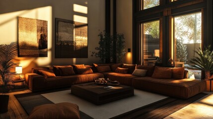 Naklejka premium Cozy and Sophisticated Modern Living Room Design