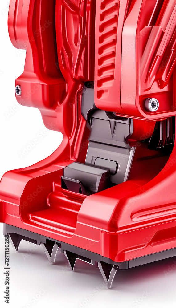 Poster red machinery part detail in studio used to illustrate engineering applications