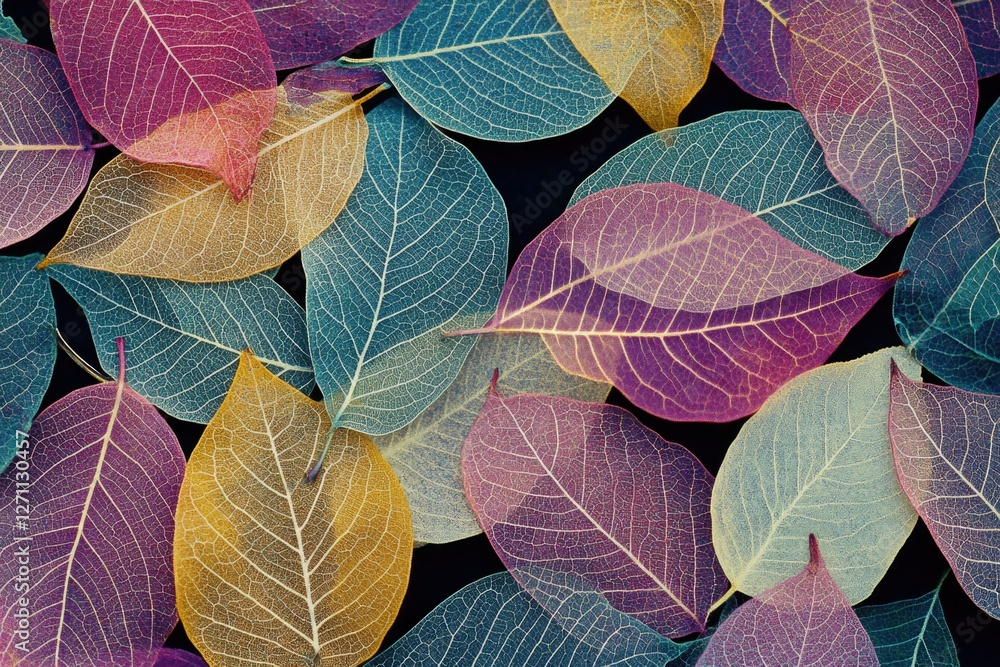 Poster a close-up shot of a bunch of colorful leaves, great for use in nature or design projects