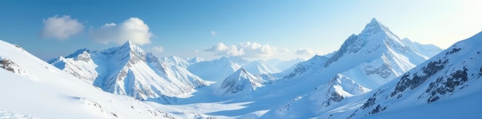 Obraz premium Clouds drift lazily across the sky of a frozen mountain range, snow, peaceful, mountains