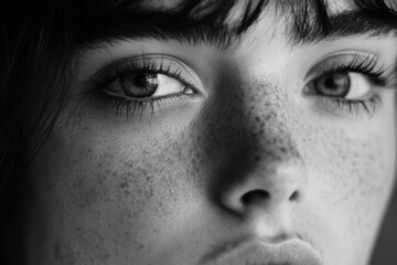 Fototapeta premium Close-up shot of a woman's face featuring freckles