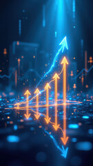 Elevated financial success with glowing arrows pointing up.