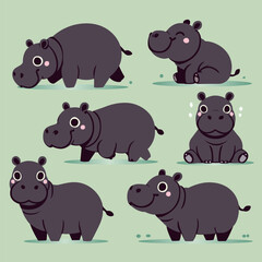 Hippos in various poses, in vector format.