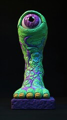 Surreal Green Foot Sculpture with a Giant Eye