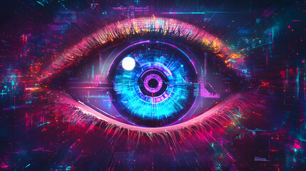 Futuristic eye technology exploration digital realm graphic design virtual environment close-up modern high-tech concept