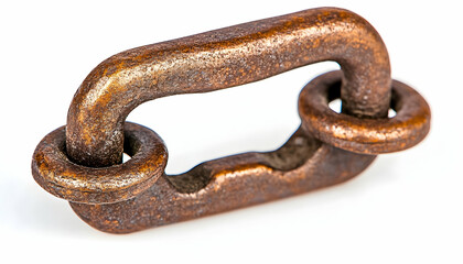 Obraz premium Rusty metal link on a white surface. Close-up for strength and durability theme
