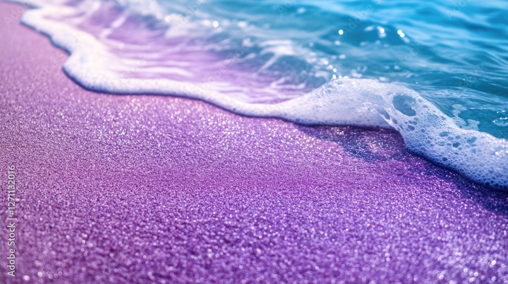 Poster a close-up view of a wave crashing on the beach, perfect for use in travel or nature-themed projects