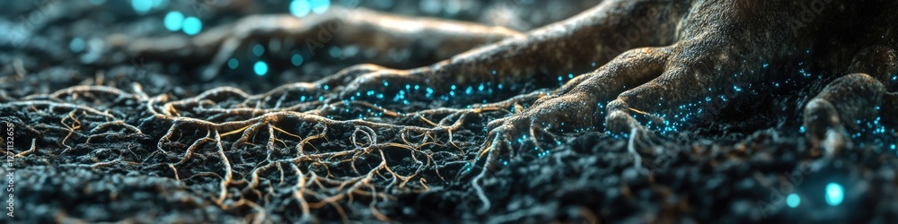 Poster close-up view of a tree's roots, highlighting their texture and structure