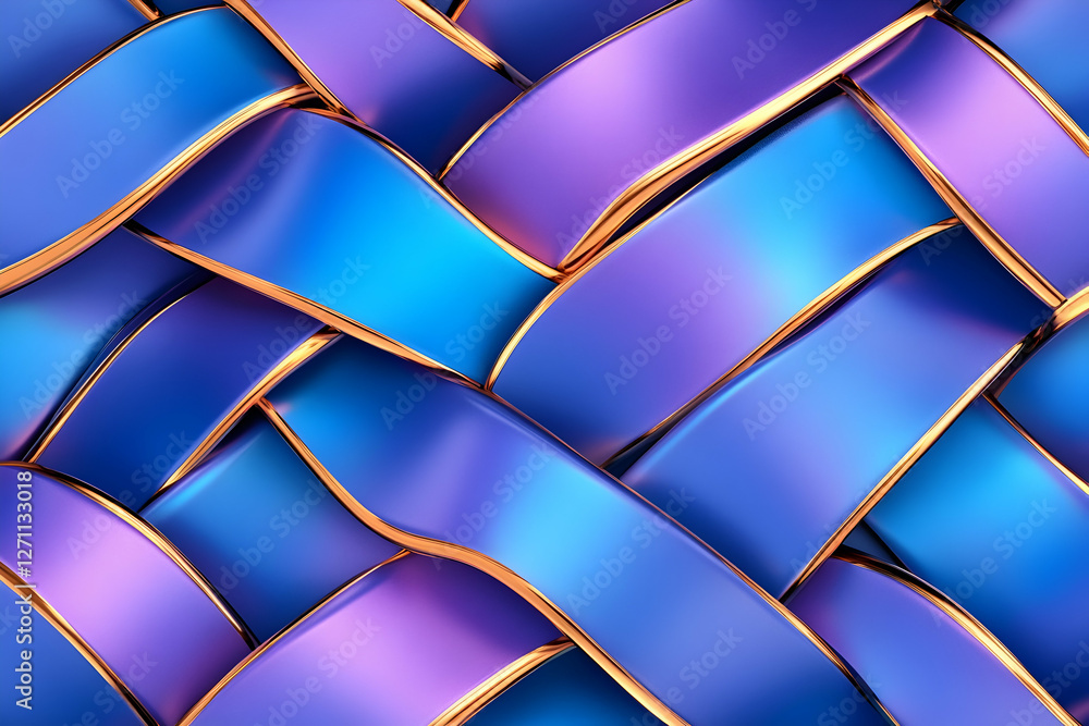 Poster shiny blue, purple ribbon weave texture, abstract background for design element use