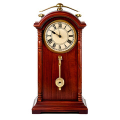 wooden clock isolated on Transparent Background.	