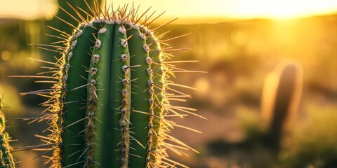 Obraz premium Mexican cactus at sunset in the desert landscape