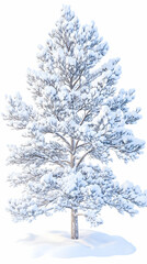 Snow covered tree on white for winter greetings cards, and seasonal decoration